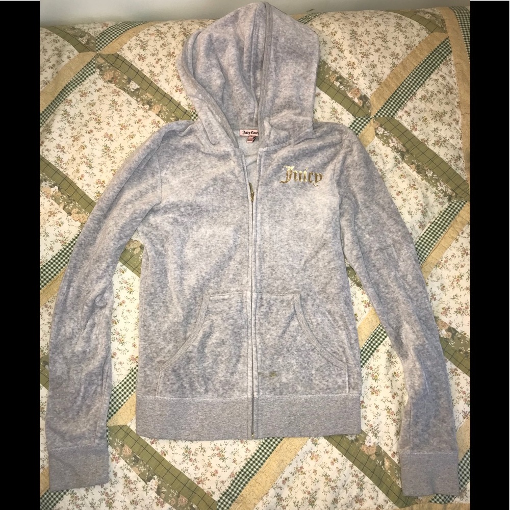 Juicy Couture Grey Velour Hooded Sweatshirt Small
